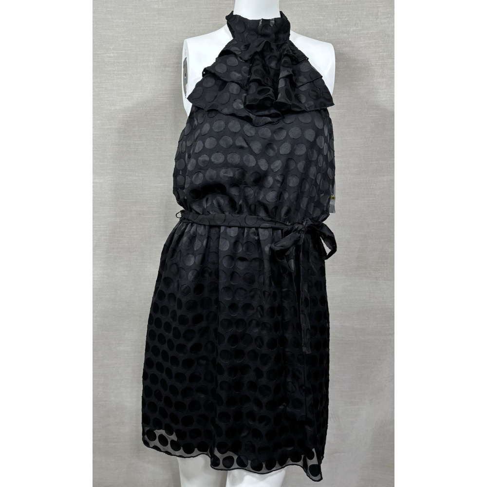 Rampage Dress M Black Halter Polka Dot Ruffle Romantic Glam Statement Party New‎